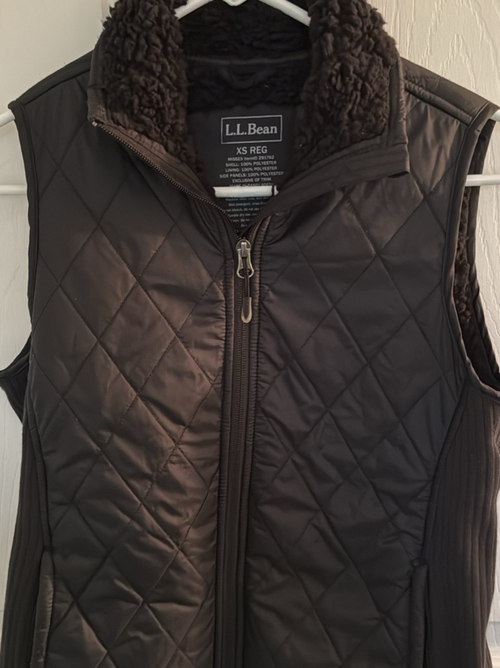 L.L. Bean Quilted Vest with Sherpa Collar in Black